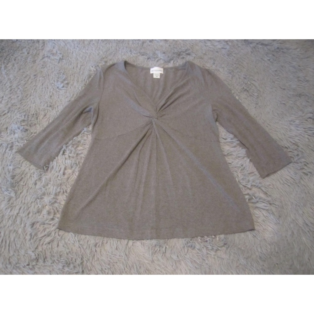 Motherhood Maternity Blouse Womens L Gray V Neck 3/4 Sleeve Twist Tunic Top